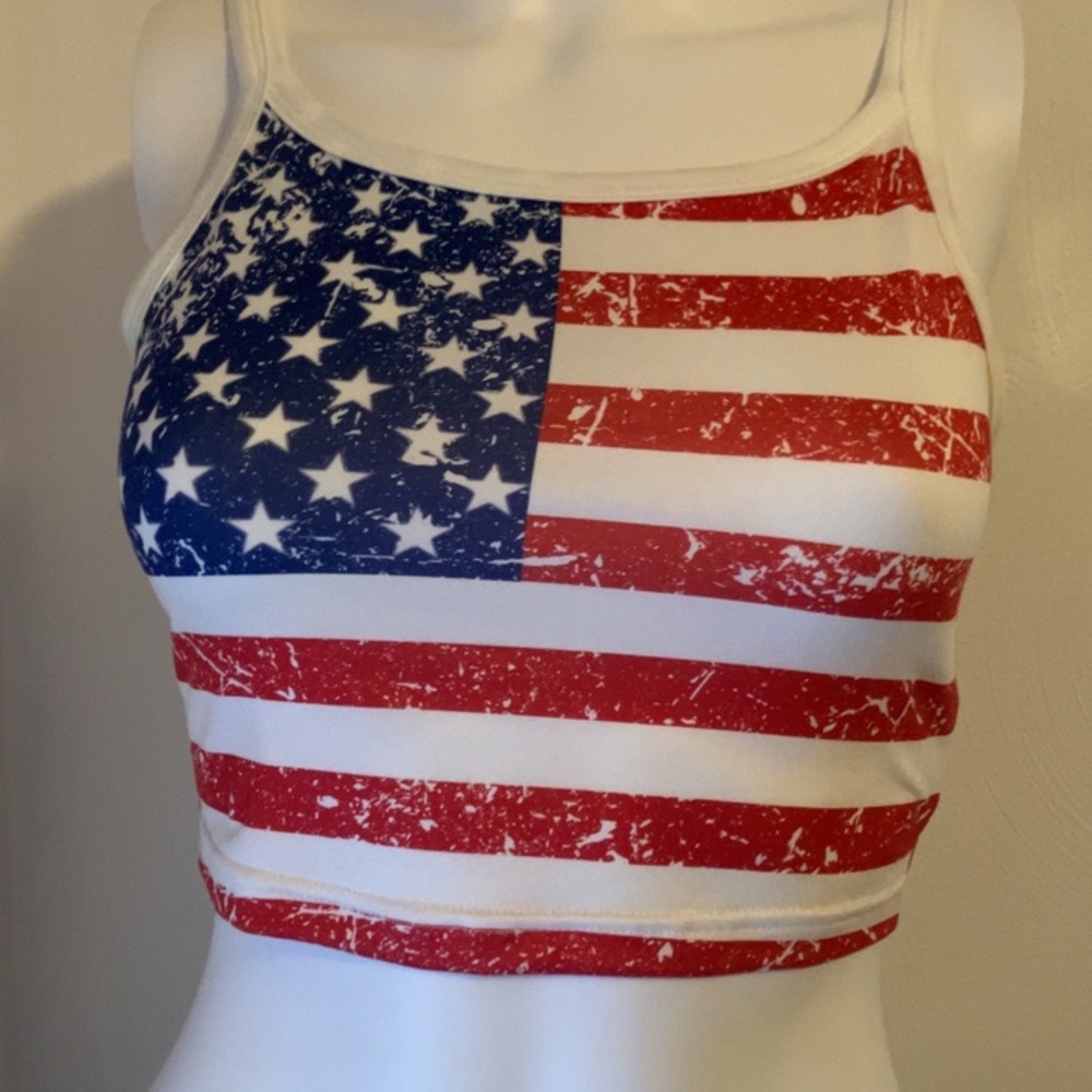 SHEIN Red, White & Blue Flag Crop Tank